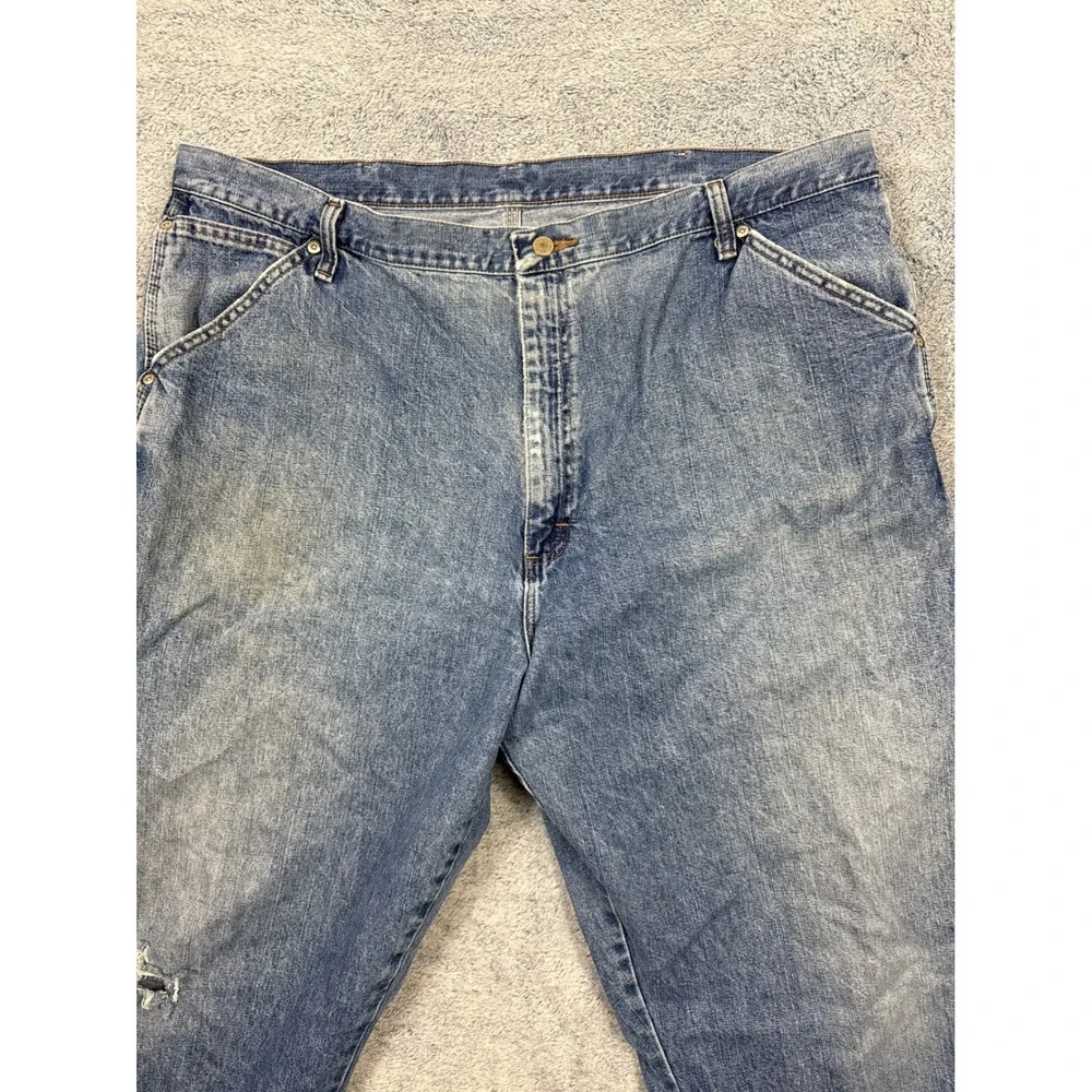 Wrangler Mens 42x32 Blue Carpenter Jeans Distressed Workwear Denim Faded